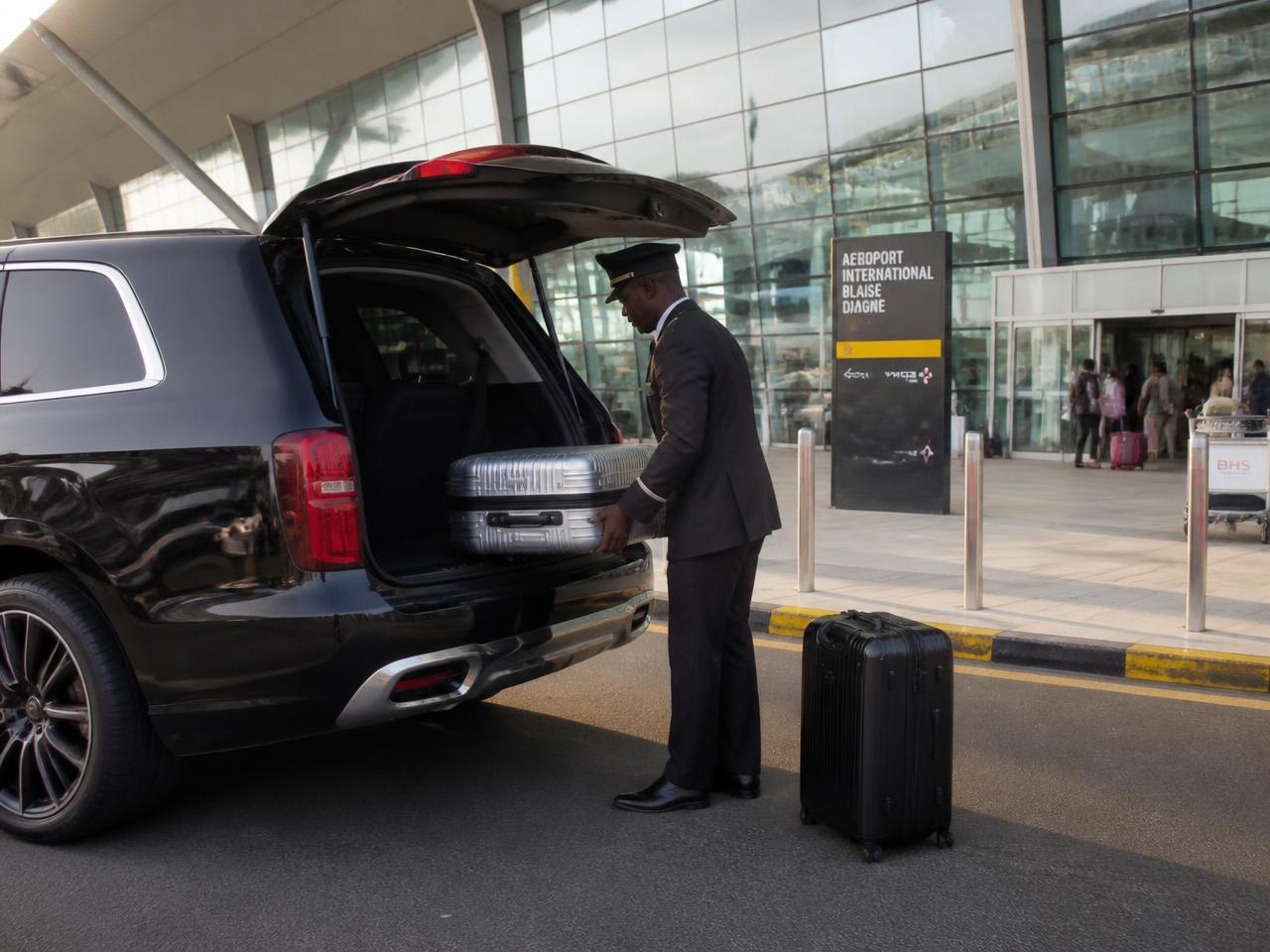 Chauffeur professionnel lors d'un transfert aéroport