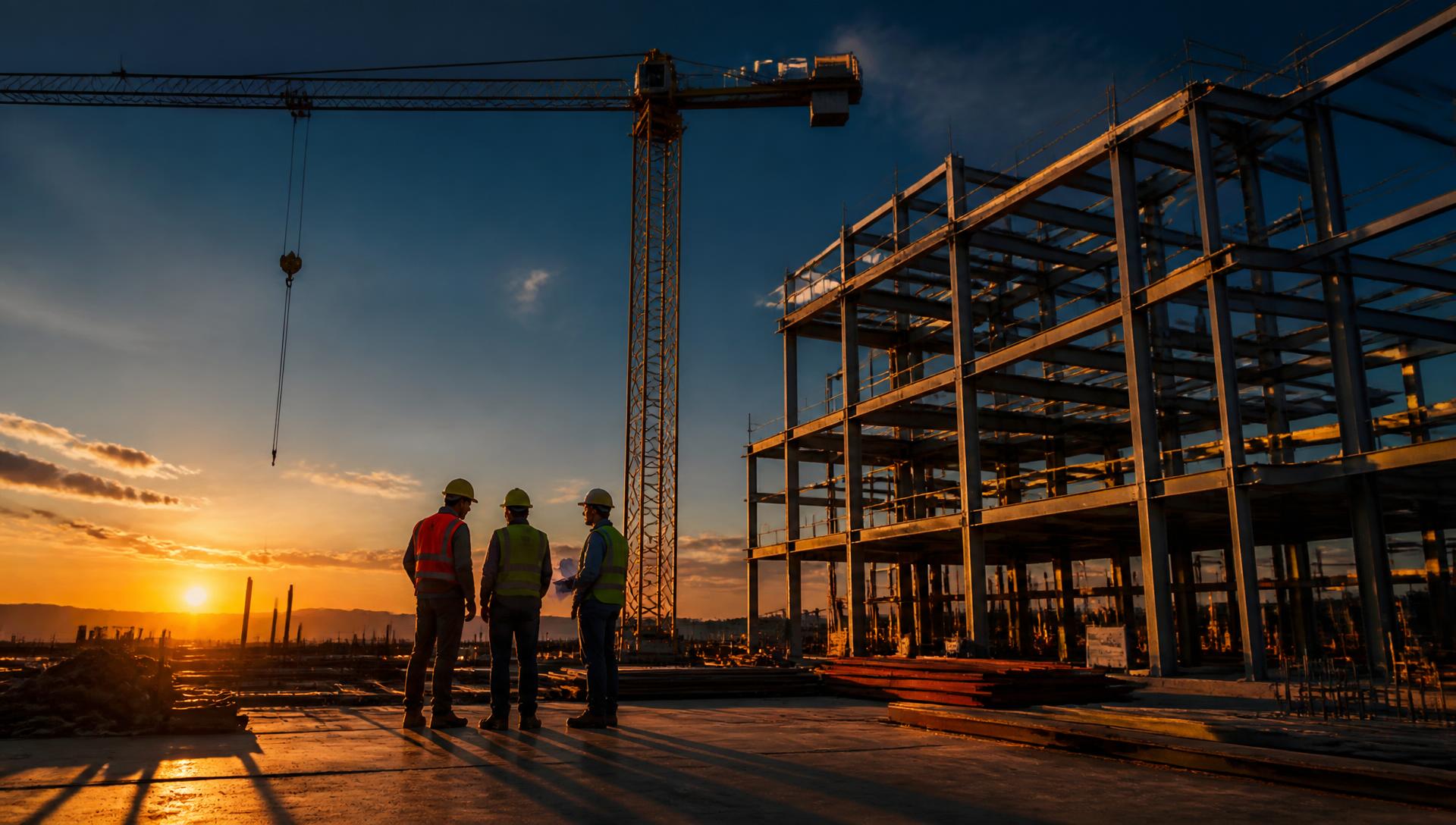 Chantier de construction au coucher du soleil
